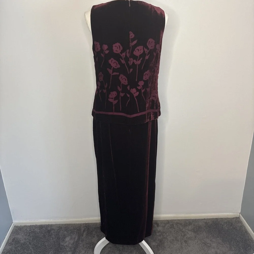 Vtg 90s Y2k Velvet Burnout Satin Skirt Set Midi Red Grunge Whimsigoth Goth Sz 10 - Picture 8 of 16